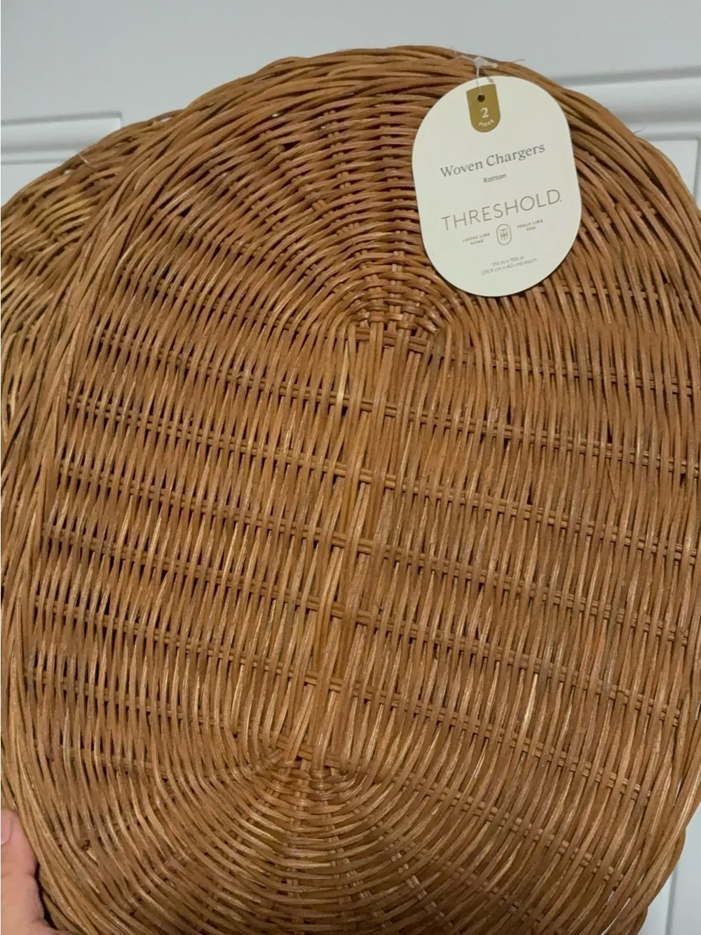 Set of 4 Woven wicker chargers & centerpiece wicker bowl from Threshold